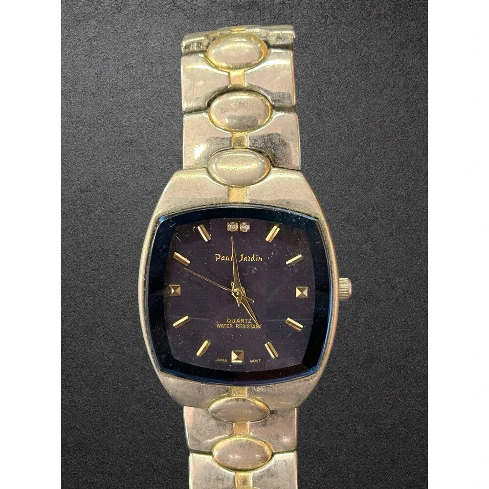 Paul Jardin Men's Quartz Watch Blue Beveled Face Two Tone Band For Parts Repair